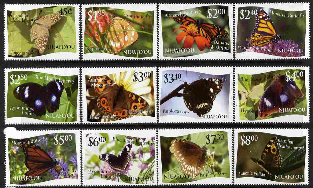 Tonga - Niuafo'ou 2012 Butterflies #1 perf set of 12 values (white background) unmounted mint