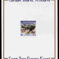 Easdale 1991 65th Birthday of Queen Elizabeth overprinted in black on Flora & Fauna perf definitive £1 (Birds) mounted on Publicity proof card issued by the Easdale Stamp Promotion Council
