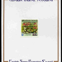 Easdale 1991 65th Birthday of Queen Elizabeth overprinted in black on Flora & Fauna perf definitive £1 on £3.10 (Shrubs) mounted on Publicity proof card issued by the Easdale Stamp Promotion Council