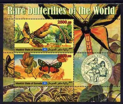 Maakhir State of Somalia 2011 Rare Butterflies #2 (with Scout Badge) perf sheetlet containing 2 values unmounted mint