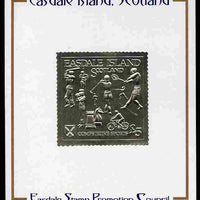 Easdale 1991 Competitive Sport #1 £5 embossed in silver foil (with border showing Golf, Cricket, Tennis, Scrambling, Bowls, Fencing, Cycling & Chess) mounted on Publicity proof card issued by the Easdale Stamp Promotion Council
