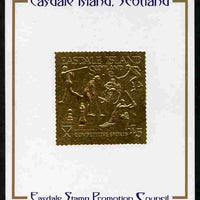 Easdale 1991 Competitive Sport #2 £5 embossed in gold foil (without border showing Golf, Cricket, Tennis, Motor-Cycling, Baseball & Chess) mounted on Publicity proof card issued by the Easdale Stamp Promotion Council