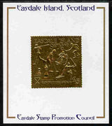 Easdale 1991 Competitive Sport #2 £5 embossed in gold foil (without border showing Golf, Cricket, Tennis, Motor-Cycling, Baseball & Chess) mounted on Publicity proof card issued by the Easdale Stamp Promotion Council