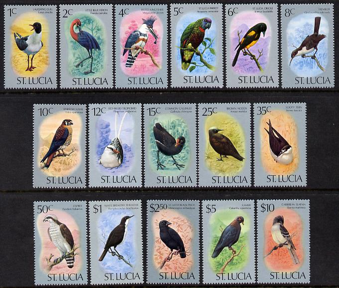 St Lucia 1976 Birds definitive set of 16 values complete unmounted mint SG 415-30a