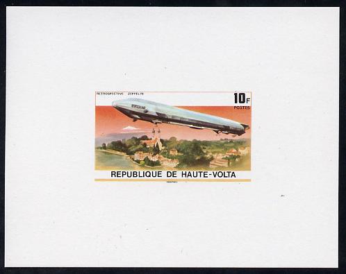 Upper Volta 1976 Zeppelin Airships 10f imperf deluxe proof sheet in issued colours on thin card