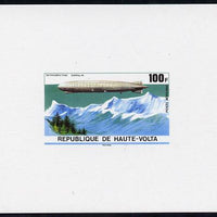 Upper Volta 1976 Zeppelin Airships 100f imperf deluxe proof sheet in issued colours on thin card