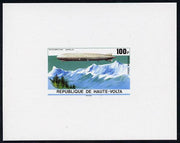 Upper Volta 1976 Zeppelin Airships 100f imperf deluxe proof sheet in issued colours on thin card