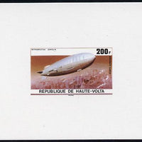 Upper Volta 1976 Zeppelin Airships 200f imperf deluxe proof sheet in issued colours on thin card