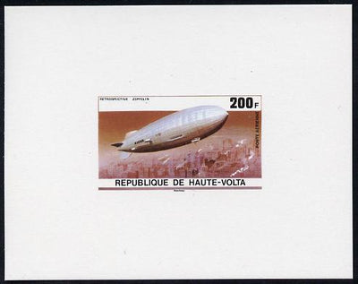 Upper Volta 1976 Zeppelin Airships 200f imperf deluxe proof sheet in issued colours on thin card