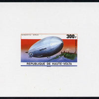 Upper Volta 1976 Zeppelin Airships 300f imperf deluxe proof sheet in issued colours on thin card