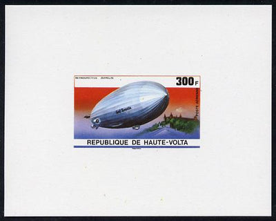 Upper Volta 1976 Zeppelin Airships 300f imperf deluxe proof sheet in issued colours on thin card
