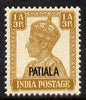 Indian States - Patiala 1941-46 KG6 1a3p yellow-brown unmounted mint SG 107