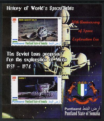 Puntland State of Somalia 2010 History of Space Flight - Soviet Moon Programme #1 perf sheetlet containing 2 values unmounted mint