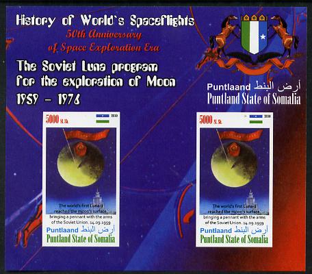 Puntland State of Somalia 2010 History of Space Flight - Soviet Moon Programme #2 imperf sheetlet containing 2 values unmounted mint