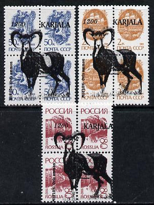 Karjala Republic - Mouflon opt set of 3 values each design opt'd on block of 4 Russian defs (Total 12 stamps) unmounted mint