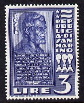 San Marino 1938 Bust of Abraham Lincoln 3L steel blue (ex m/sheet) unmounted mint as SG 232a