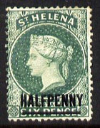 St Helena 1884-94 QV Crown CA 1/2d green (14mm) showing Blur in circle between 3 & 4 o'clock (position 191) mounted mint SG36