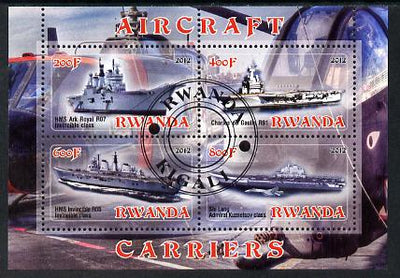 Rwanda 2012 Aircraft Carriers #4 perf sheetlet containing 4 values fine cto used
