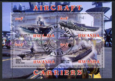 Rwanda 2012 Aircraft Carriers #5 perf sheetlet containing 4 values fine cto used