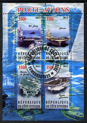 Ivory Coast 2012 Aircraft Carriers #3 perf sheetlet containing 4 values fine cto used