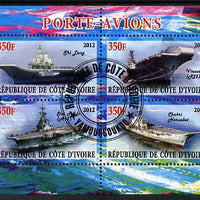 Ivory Coast 2012 Aircraft Carriers #5 perf sheetlet containing 4 values fine cto used