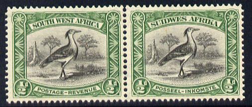 South West Africa 1931 Kori Bustard 1/2d bilingual horizontal pair unmounted mint SG 74