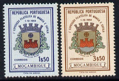 Mozambique 1954 First Philatelic Exhibition perf set of 2 unmounted mint SG 504-5