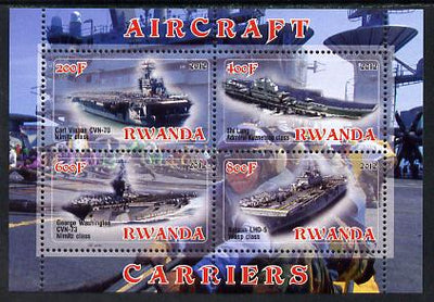 Rwanda 2012 Aircraft Carriers #5 perf sheetlet containing 4 values unmounted mint