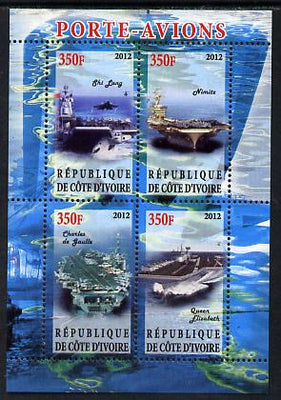 Ivory Coast 2012 Aircraft Carriers #3 perf sheetlet containing 4 values unmounted mint