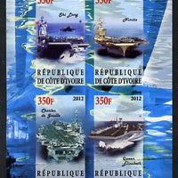 Ivory Coast 2012 Aircraft Carriers #3 imperf sheetlet containing 4 values unmounted mint