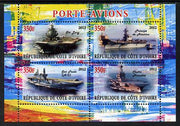 Ivory Coast 2012 Aircraft Carriers #4 perf sheetlet containing 4 values unmounted mint