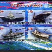 Ivory Coast 2012 Aircraft Carriers #5 imperf sheetlet containing 4 values unmounted mint