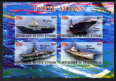 Ivory Coast 2012 Aircraft Carriers #5 imperf sheetlet containing 4 values unmounted mint
