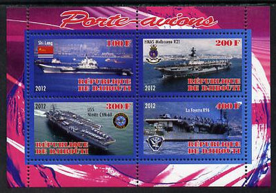 Djibouti 2012 Aircraft Carriers #4 perf sheetlet containing 4 values unmounted mint