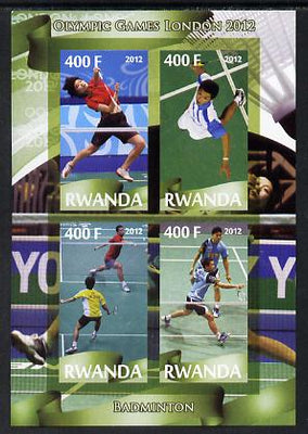 Rwanda 2012 London Olympic Games - Badminton imperf sheetlet containing 4 values unmounted mint