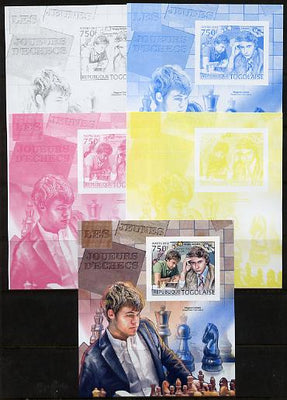 Togo 2012 Chess Players - Sergey Karjakin & Magnus Carlsen m/sheet sheet - the set of 5 imperf progressive proofs comprising the 4 individual colours plus all 4-colour composite, unmounted mint