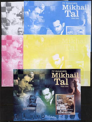 Guinea - Bissau 2011 Chess - 75th Birth Anniversary of Mikhail Tal #2 m/sheet sheet - the set of 5 imperf progressive proofs comprising the 4 individual colours plus all 4-colour composite, unmounted mint