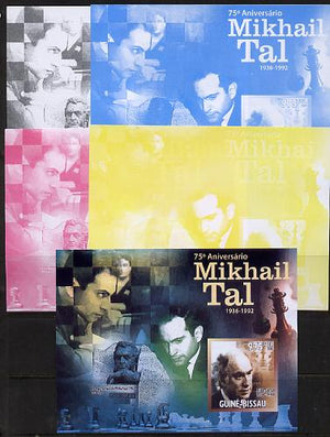 Guinea - Bissau 2011 Chess - 75th Birth Anniversary of Mikhail Tal #3 m/sheet sheet - the set of 5 imperf progressive proofs comprising the 4 individual colours plus all 4-colour composite, unmounted mint