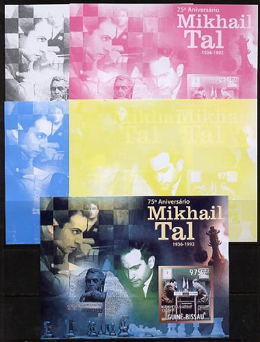 Guinea - Bissau 2011 Chess - 75th Birth Anniversary of Mikhail Tal #4 m/sheet sheet - the set of 5 imperf progressive proofs comprising the 4 individual colours plus all 4-colour composite, unmounted mint