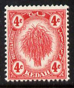 Malaya - Kedah 1919-21 Sheaf of Rice 4c red MCA unmounted mint SG21