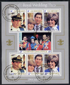Guernsey 1981 Royal Wedding perf sheetlet containing set of 7 values fine cds used, SG MS 239