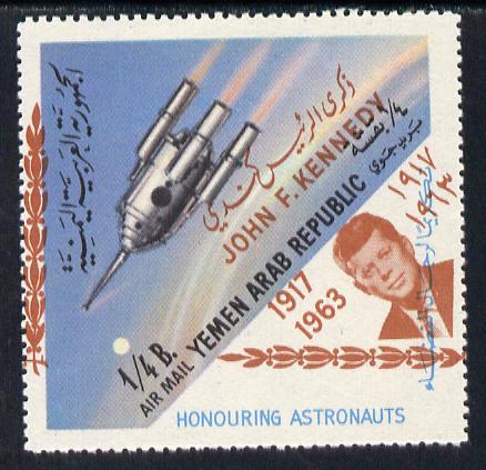 Yemen - Republic 1964 Astronauts 1/4b with Kennedy Memorial opt in brown dramatically misplaced, SG 259var