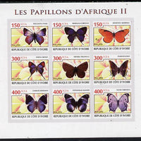 Ivory Coast 2009 Butterflies of Africa #2 imperf sheetlet containing 9 values unmounted mint