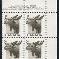 Canada 1953 Wildlife Week 3c Elk corner plate No.1 block of 4 unmounted mint, SG 448