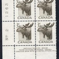 Canada 1953 Wildlife Week 3c Elk corner plate No.2 block of 4 unmounted mint, SG 448