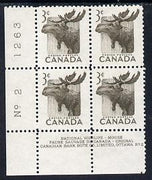 Canada 1953 Wildlife Week 3c Elk corner plate No.2 block of 4 unmounted mint, SG 448