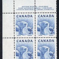 Canada 1953 Wildlife Week 2c Polar Bear corner plate No.2 block of 4 unmounted mint, SG 447