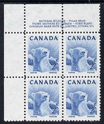 Canada 1953 Wildlife Week 2c Polar Bear corner plate No.1 block of 4 unmounted mint, SG 447