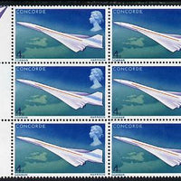 Great Britain 1969 First Flight of Concorde 4d positional block of 6 showing 'Oil Slick' flaw unmounted mint, SG 748var