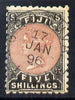 Fiji 1882 5s dull red & black fine used, SG 69